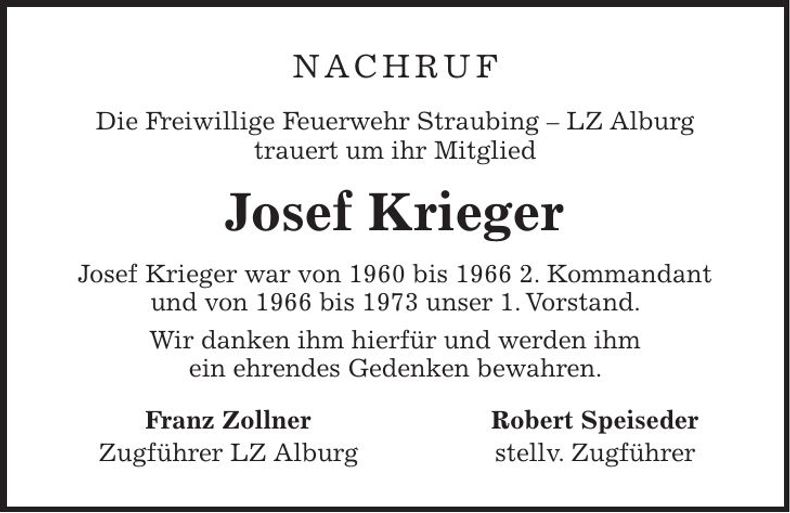 Traueranzeige Josef Krieger