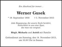 Traueranzeige Werner Gusek