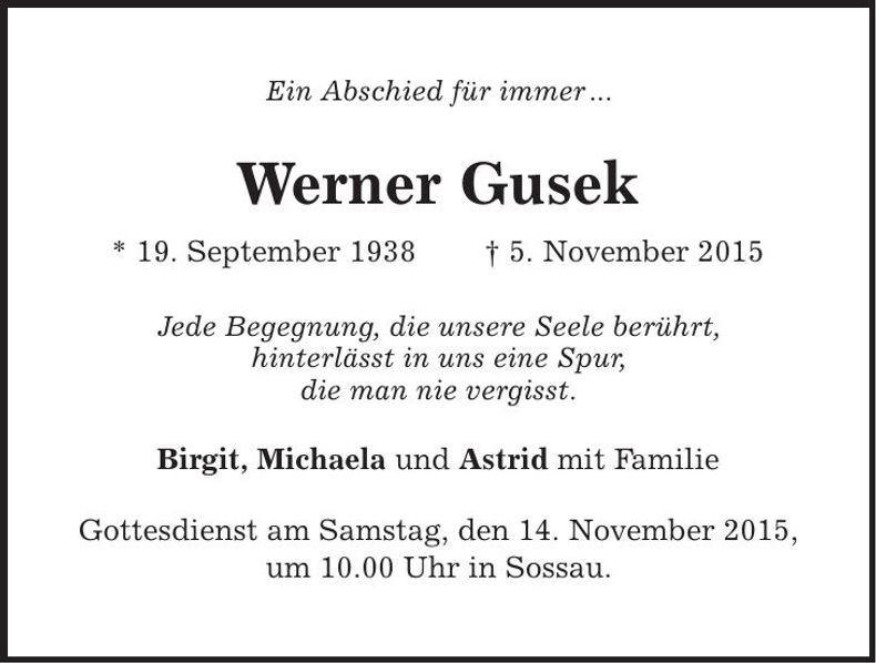 Traueranzeige Werner Gusek
