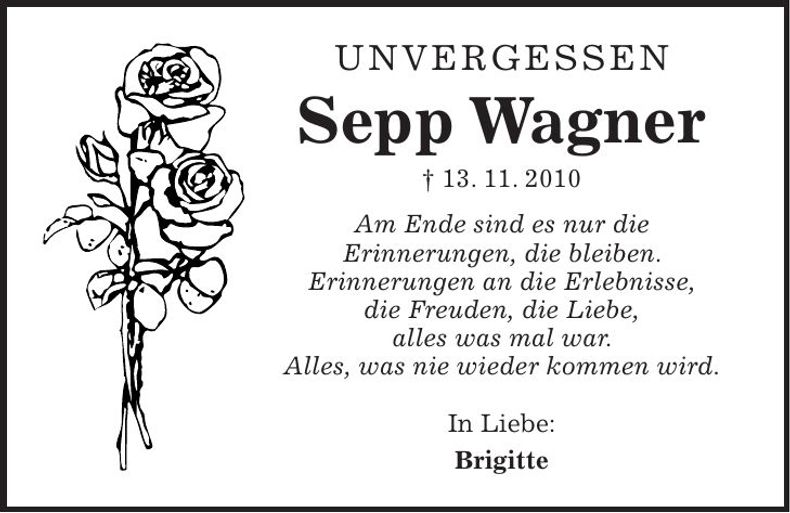 Traueranzeige Sepp Wagner