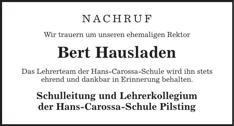 Traueranzeige Bert Hausladen