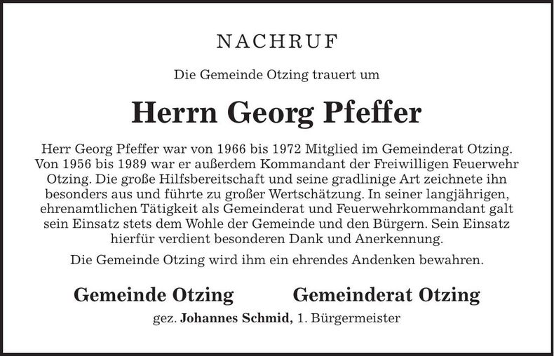 Traueranzeige Georg Pfeffer