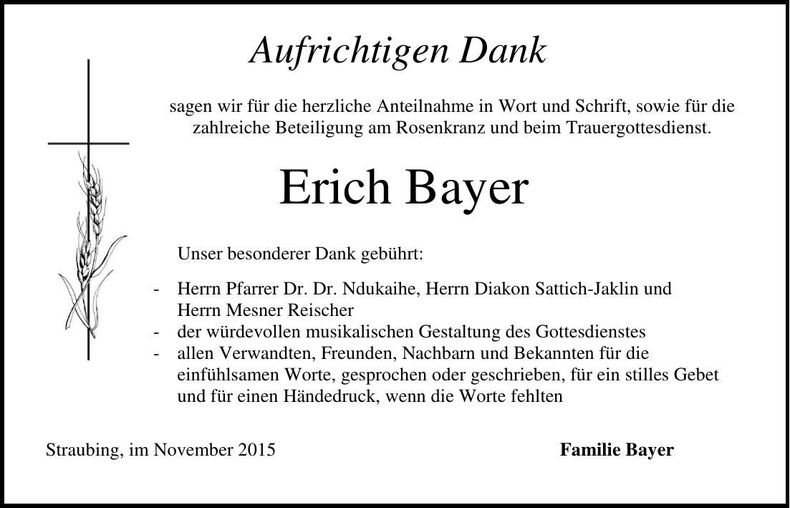 Traueranzeige Erich Bayer