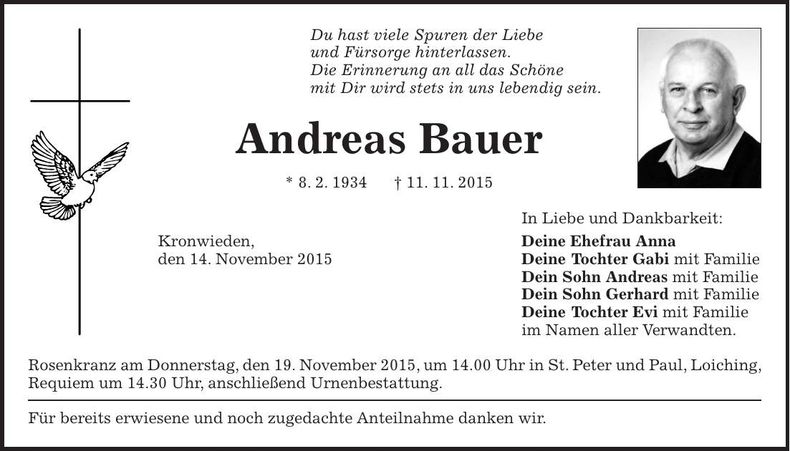 Traueranzeige Andreas Bauer