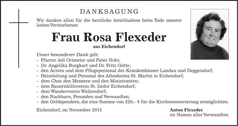 Traueranzeige Rosa Flexeder