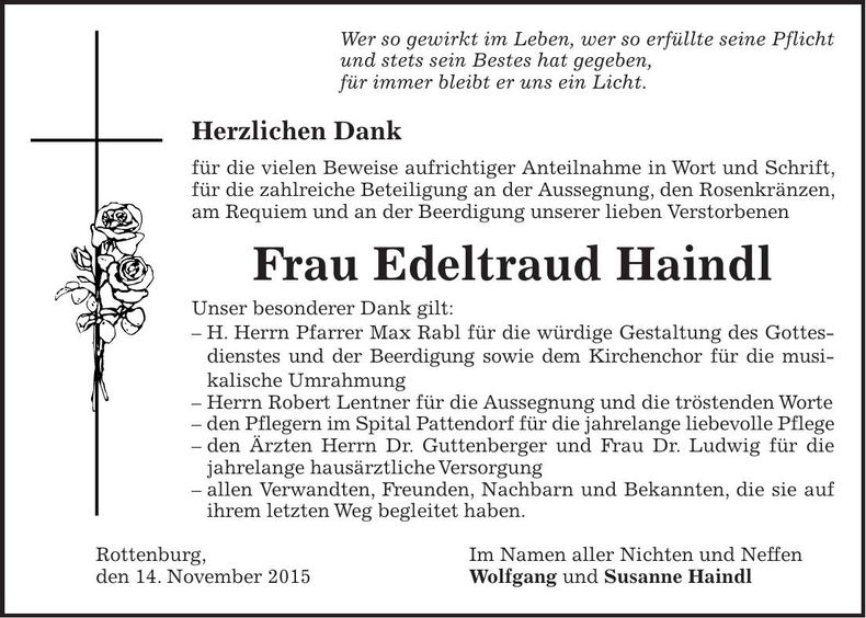Traueranzeige Edeltraud Haindl