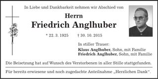 Traueranzeige Friedrich Anglhuber