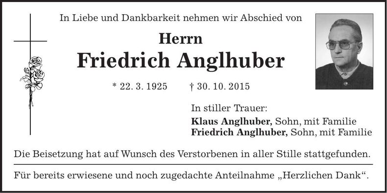 Traueranzeige Friedrich Anglhuber