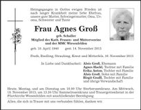 Traueranzeige Agnes Groß