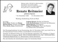 Traueranzeige Renate Reitmeier