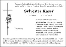 Traueranzeige Sylvester Käser