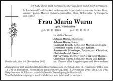 Traueranzeige Maria Wurm