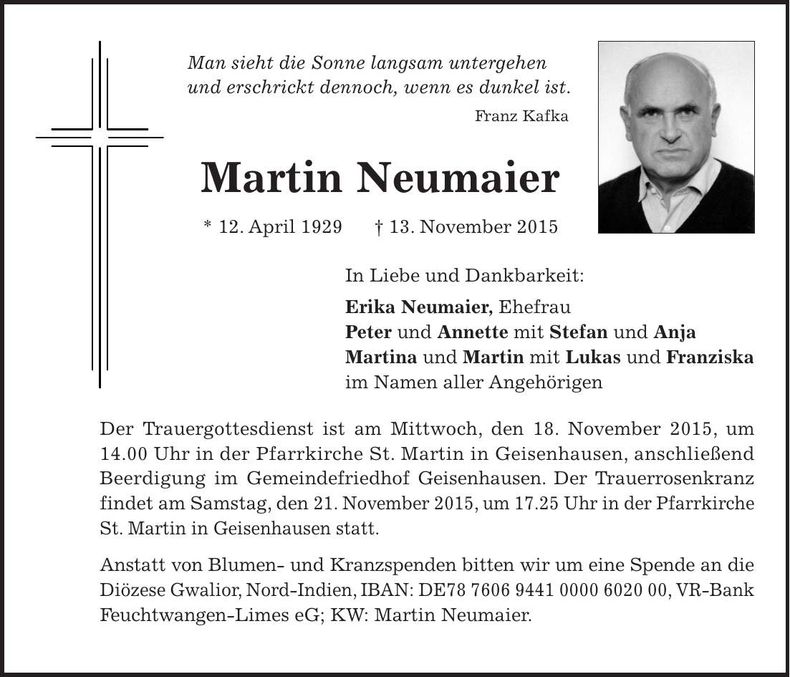 Traueranzeige Martin Neumaier