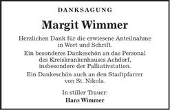 Traueranzeige Margit Wimmer