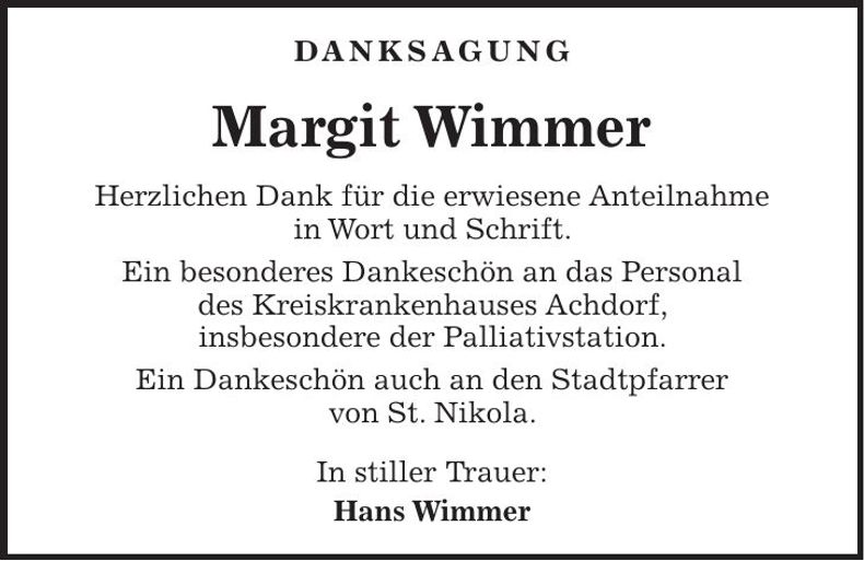 Traueranzeige Margit Wimmer