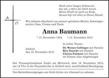 Traueranzeige Anna Baumann