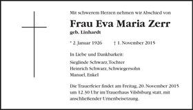 Traueranzeige Eva Maria Zerr