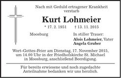 Traueranzeige Kurt Lohmeier