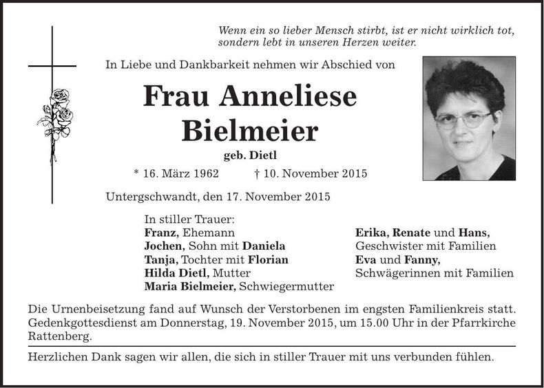 Traueranzeige Anneliese Bielmeier