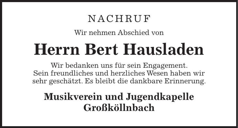 Traueranzeige Bert Hausladen