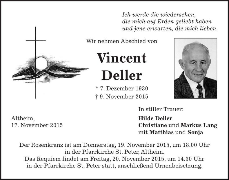 Traueranzeige Vincent Deller
