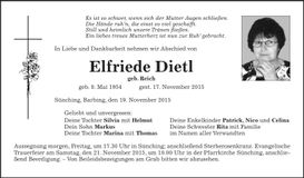 Traueranzeige Elfriede Dietl
