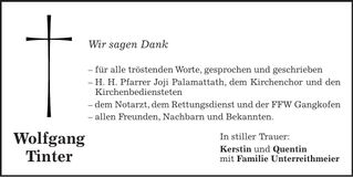 Traueranzeige Wolfgang Tinter