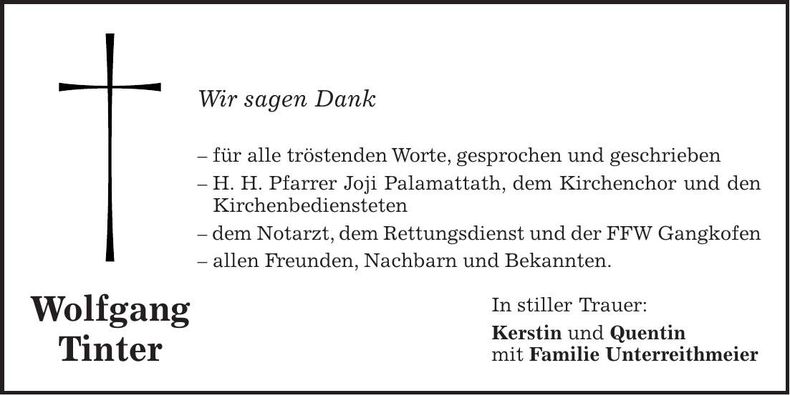 Traueranzeige Wolfgang Tinter