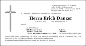 Traueranzeige Erich Danzer