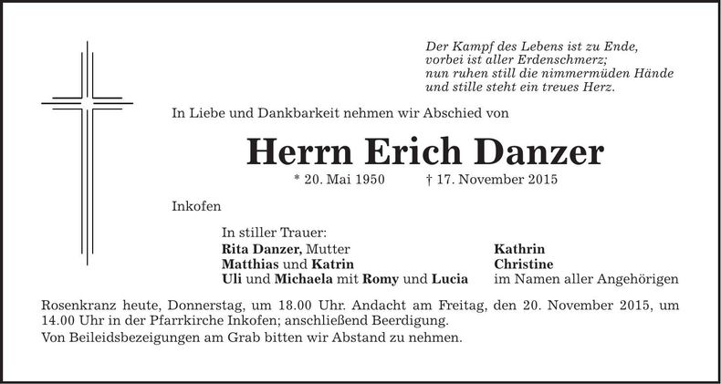 Traueranzeige Erich Danzer