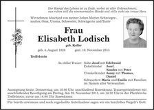 Traueranzeige Elisabeth Lodisch