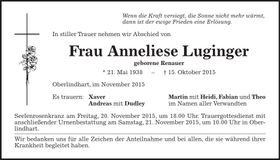 Traueranzeige Anneliese Luginger