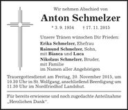 Traueranzeige Anton Schmelzer