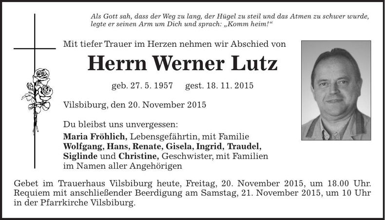 Traueranzeige Werner Lutz