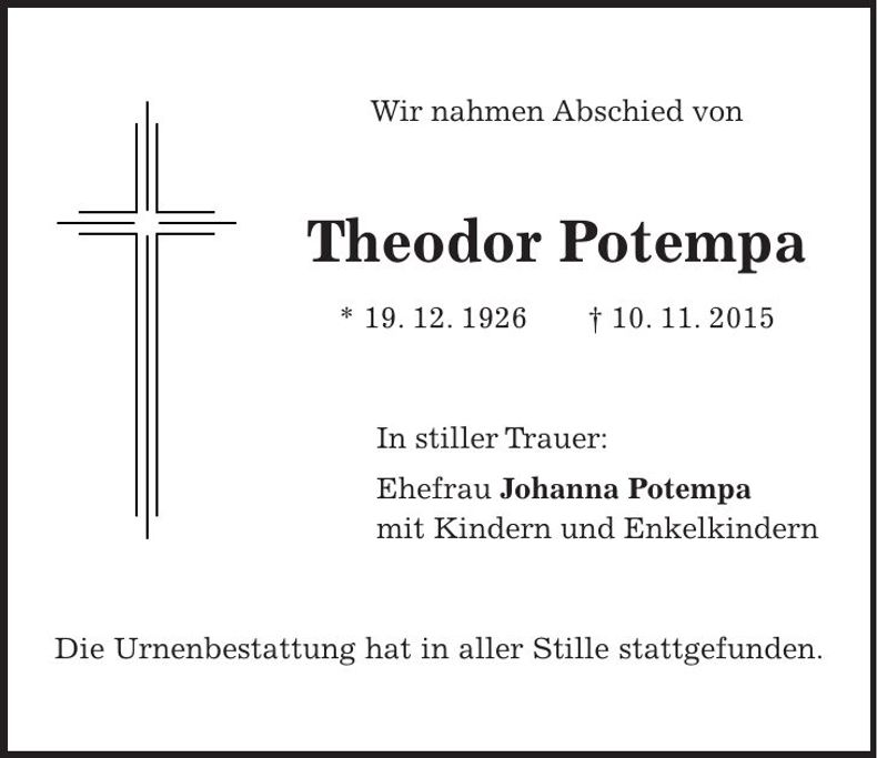 Traueranzeige Theodor Potempa