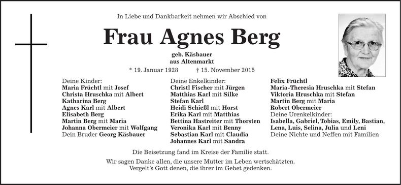 Traueranzeige Agnes Berg