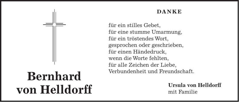 Traueranzeige Bernhard von Helldorff