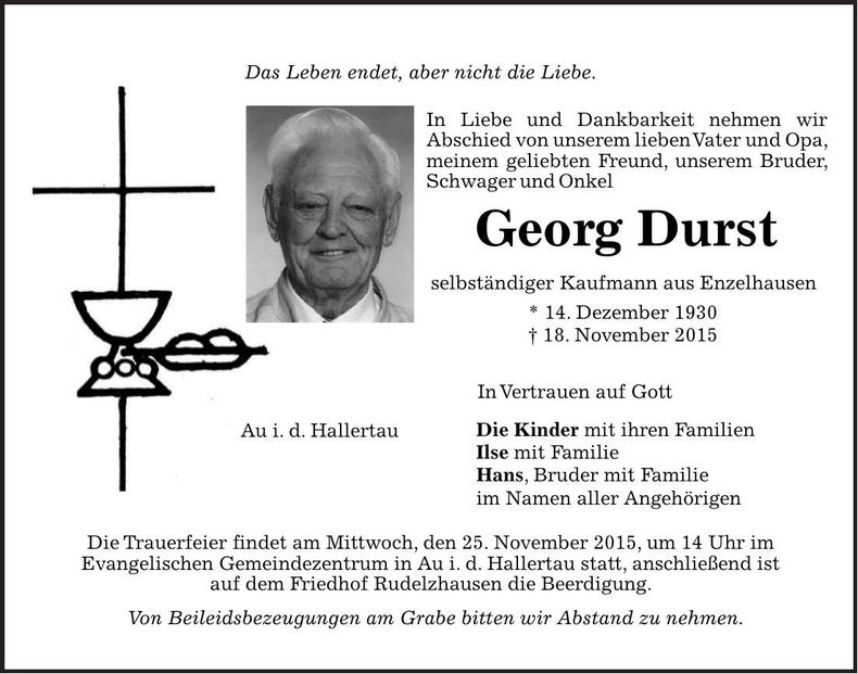 Traueranzeige Georg Durst