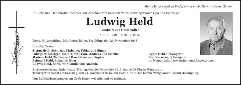 Traueranzeige Ludwig Held