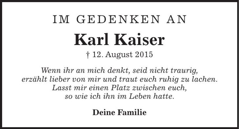 Traueranzeige Karl Kaiser
