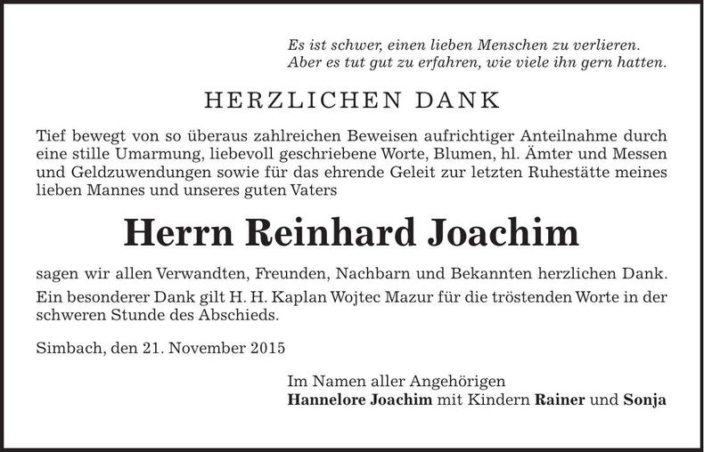 Traueranzeige Reinhard Joachim
