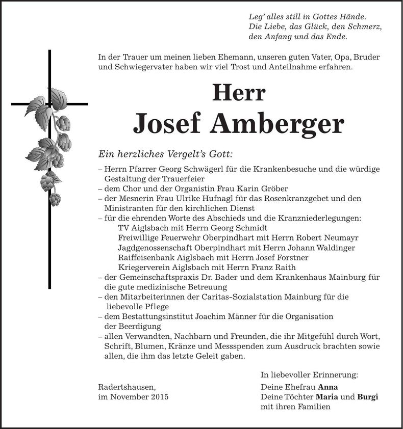 Traueranzeige Amberger Josef