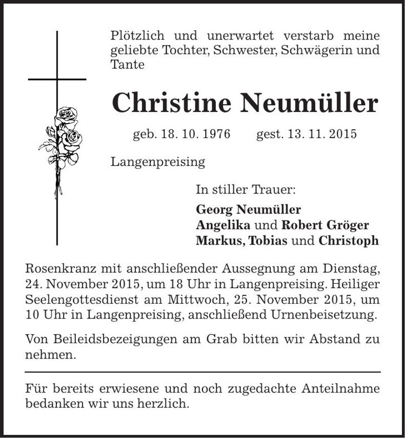 Traueranzeige Christine Neumüller