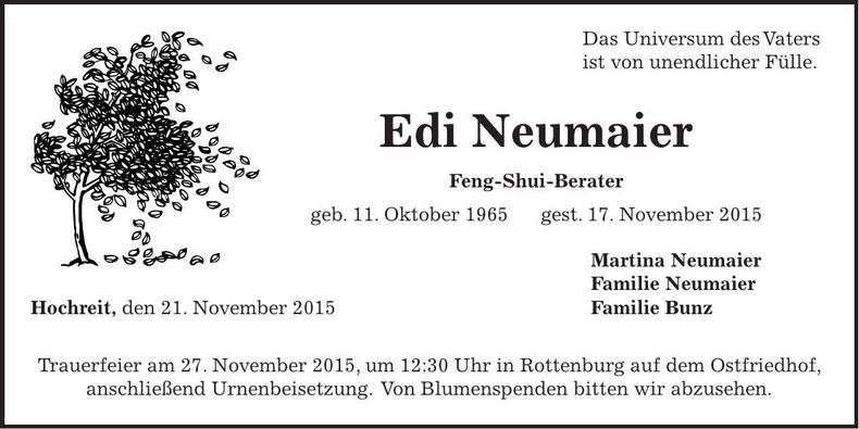 Traueranzeige Edi Neumaier