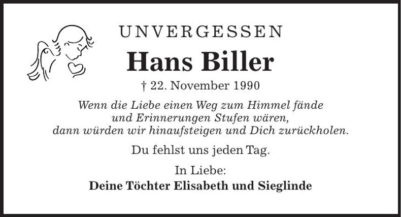 Traueranzeige Hans Biller