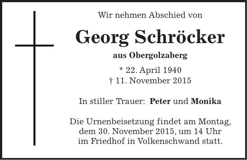 Traueranzeige Georg Schröcker
