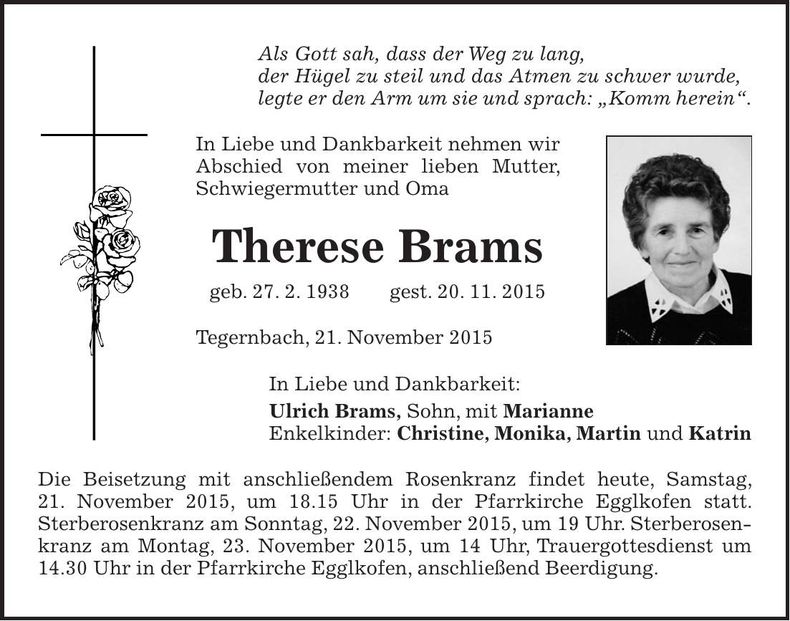 Traueranzeige Therese Brams