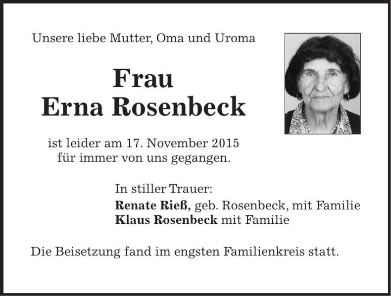Traueranzeige Erna Rosenbeck