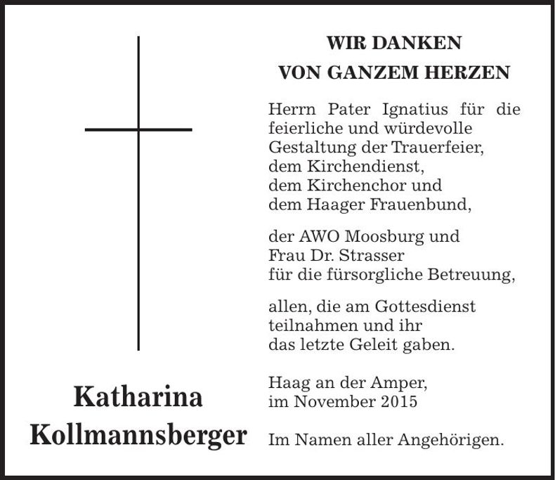 Traueranzeige Katharina Kollmannsberger