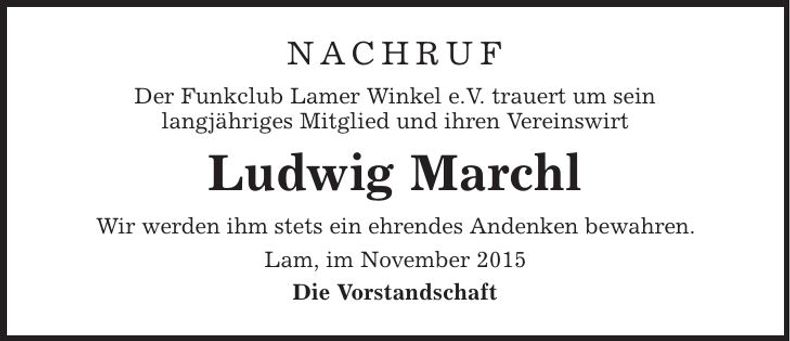 Traueranzeige Ludwig Marchl